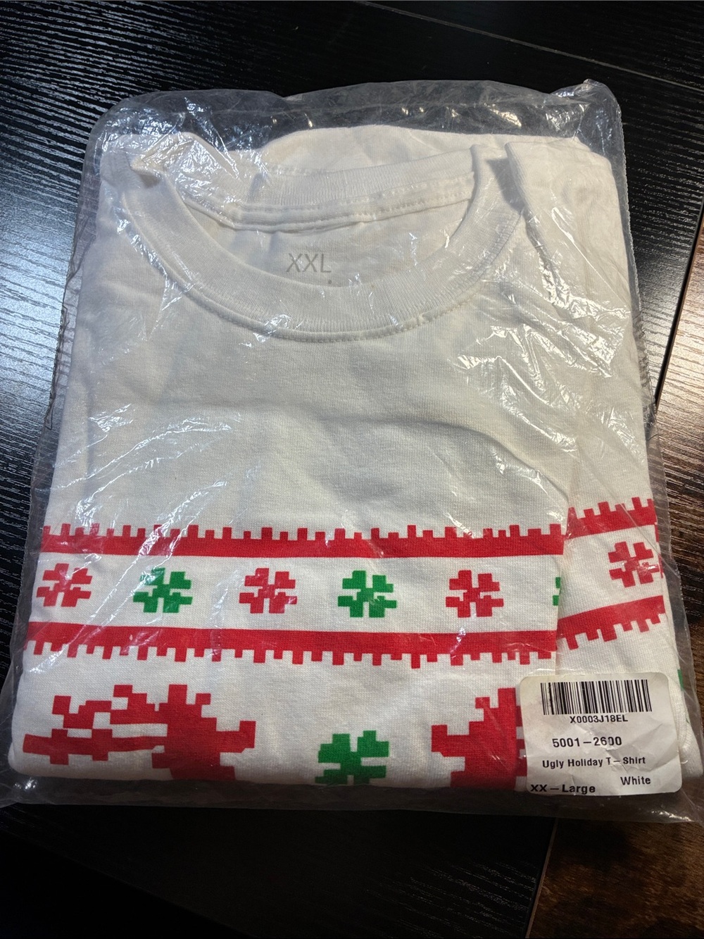 Holiday Graphic Short Sleeve Tee - White with Red & Green Pattern